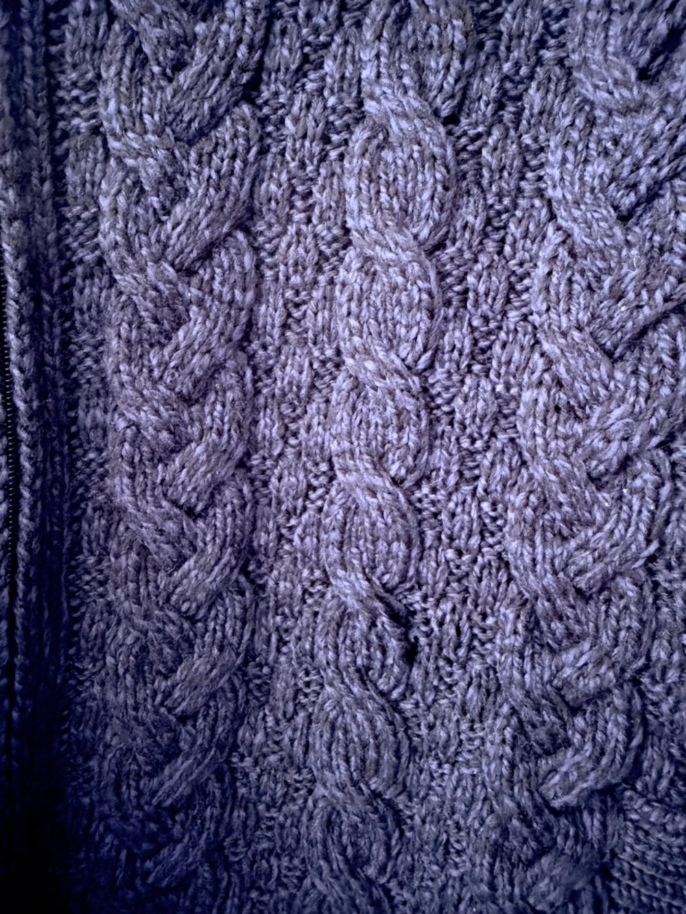 NWT Aran Crafts 100% Merino Wool Navy Cable Knit Zip Cardigan Heavy Wt. Pockets - Picture 6 of 10